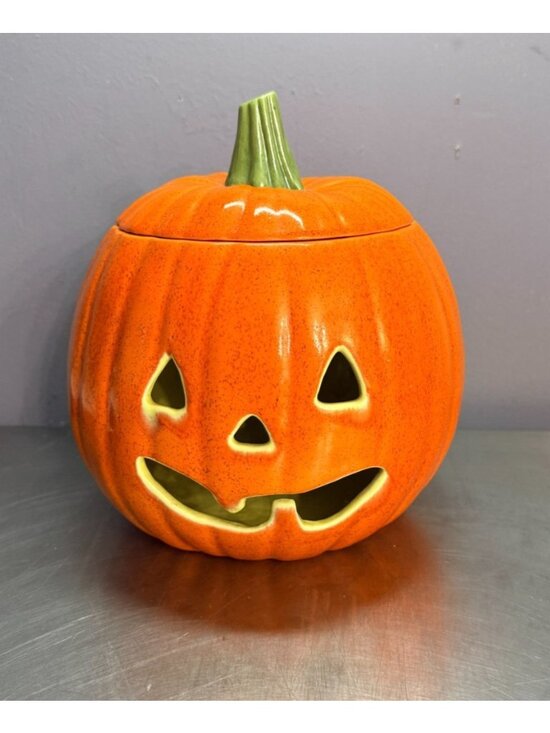 Other - Vintage 1980s Ceramic Pumpkin Jack-o-Lantern With Lid